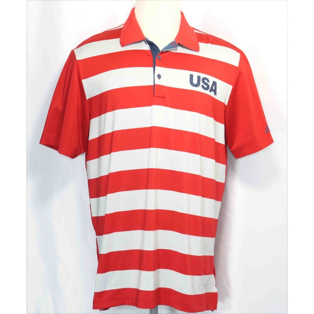 Adidas Official USA Olympics Red Gray Ultimate 365 Rugby Stripe Polo Mens Size L